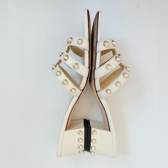 Jimmy Choo White/ Latte Leather Hazal Pearl Cage Slide Sandal 45mm 37 - Picture 4 of 10